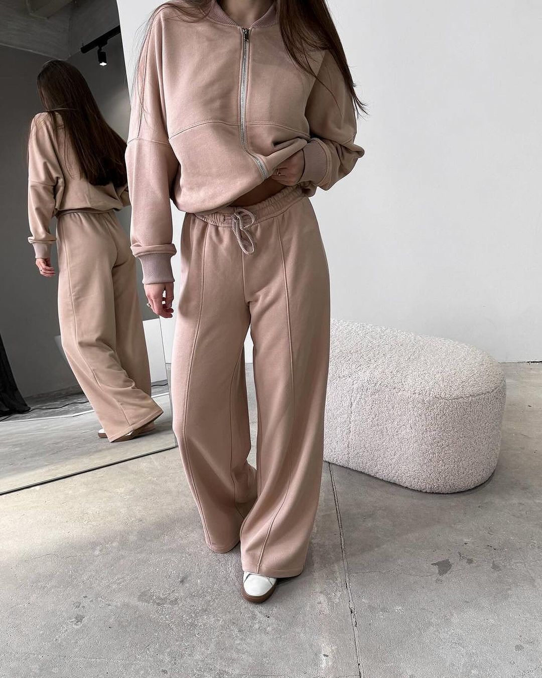 Spring Fashion Solid Color Zipper Cardigan Straight-leg Pants Women's Suit