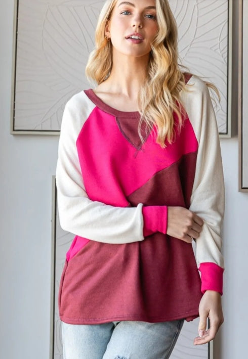 HOPELY Color Block Long Sleeve T-Shirt