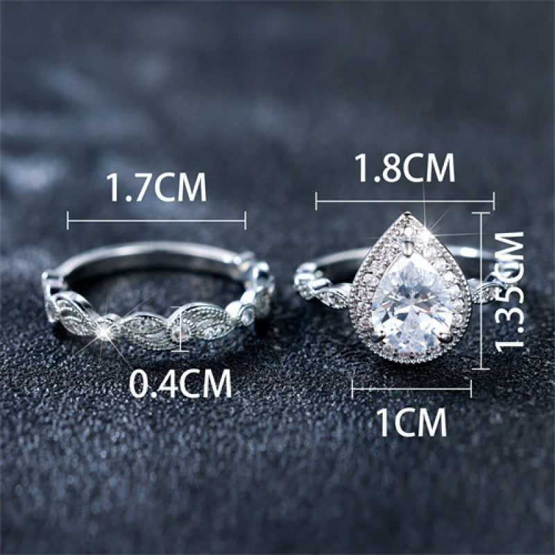 Light Luxury All Match Water Drop Shape Ladies Ring Set