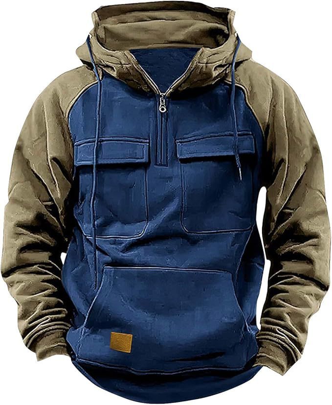 Fall Winter Hooded Young Men's Workwear Contrast Color Casual Sweater