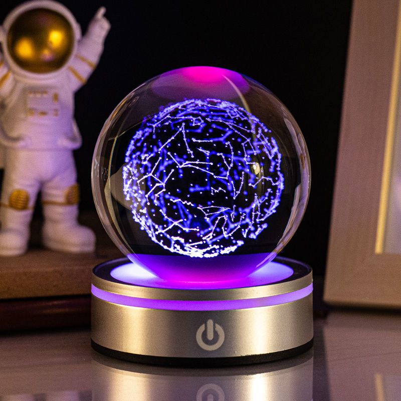 Creative 3D Inner Carving Luminous Crystal Ball Colorful Gradient Small Night Lamp Home Decorations Gifts Selection