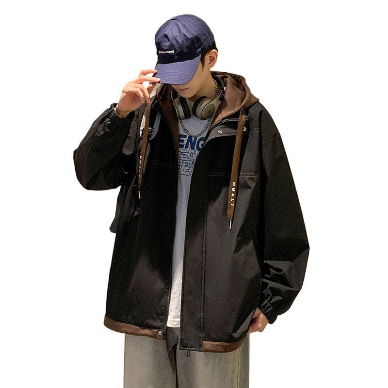 Fake Two-pieces Coats Men's Spring And Autumn Hooded All-matching Jacket